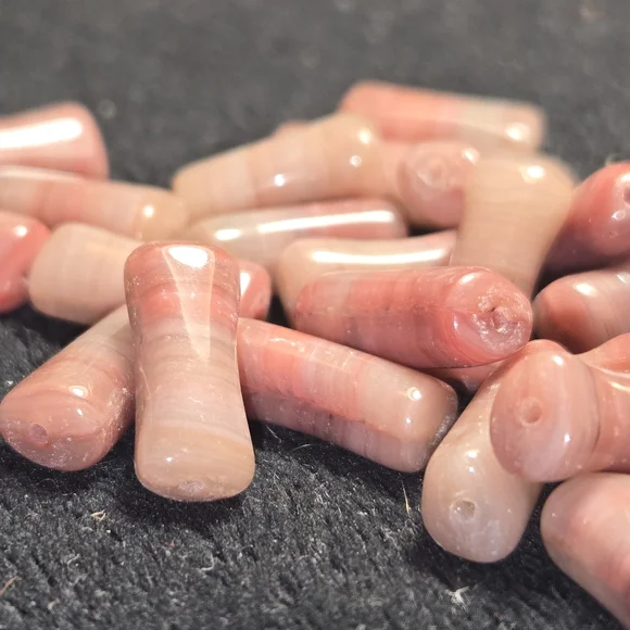 Pink And Cream Tube Shaped Beads - Picture 3 of 5